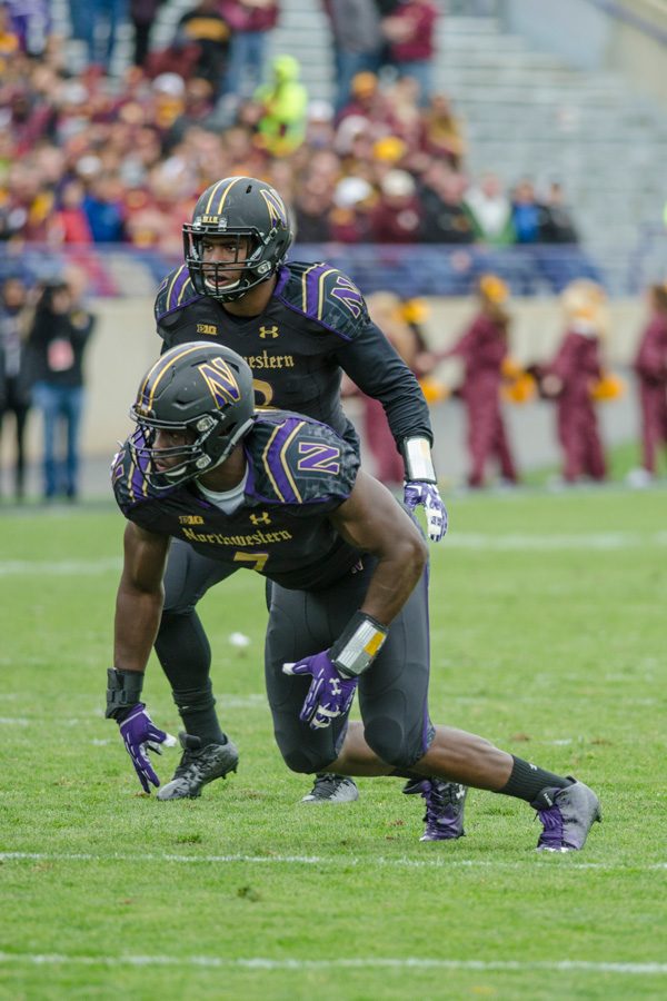 Ifeadi Odenigbo lines up across from the offense. The senior defensive end will be called upon to fill the shoes left by Dean Lowry and Deonte Gibson after tallying four tackles for loss in 2015.