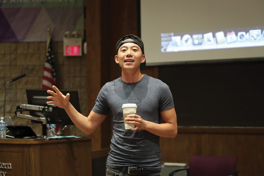 YouTuber and hip-hop musician Dan Matthews talks about his experiences as a Korean adopted by American parents. The talk was hosted by the Korean American Student Association and Asian Pacific American Coalition for Korea Peace Day.