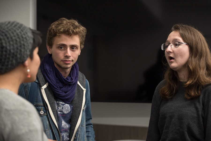 Students attend a dialogue event co-hosted by Wave Productions and Rainbow Alliance at Kresge Hall on Tuesday. The dialogue discussed themes including queerness, inclusivity and safe spaces.