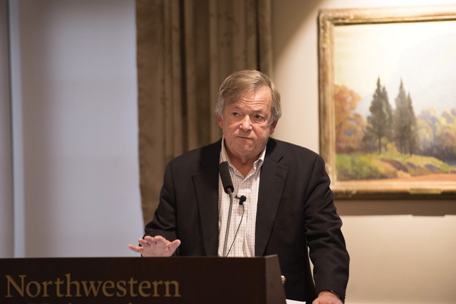 President of the Spencer Foundation Michael McPherson speaks as a guest speaker at Faculty Senate on Wednesday. During Senate, a resolution was passed that would expedite the process of including librarians in Faculty Senate.