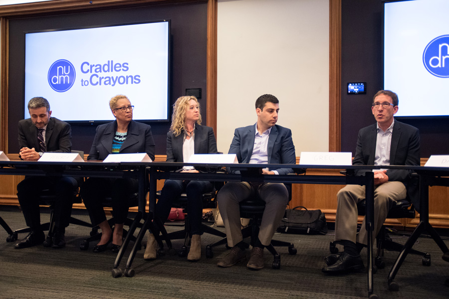 Panelists discuss the impact of poverty on children during Northwestern University Dance Marathon’s official announcement of its primary beneficiary, Cradles to Crayons. The nonprofit organization provides essential items, such as books and clothes, to children who are homeless or come from low-income families. 