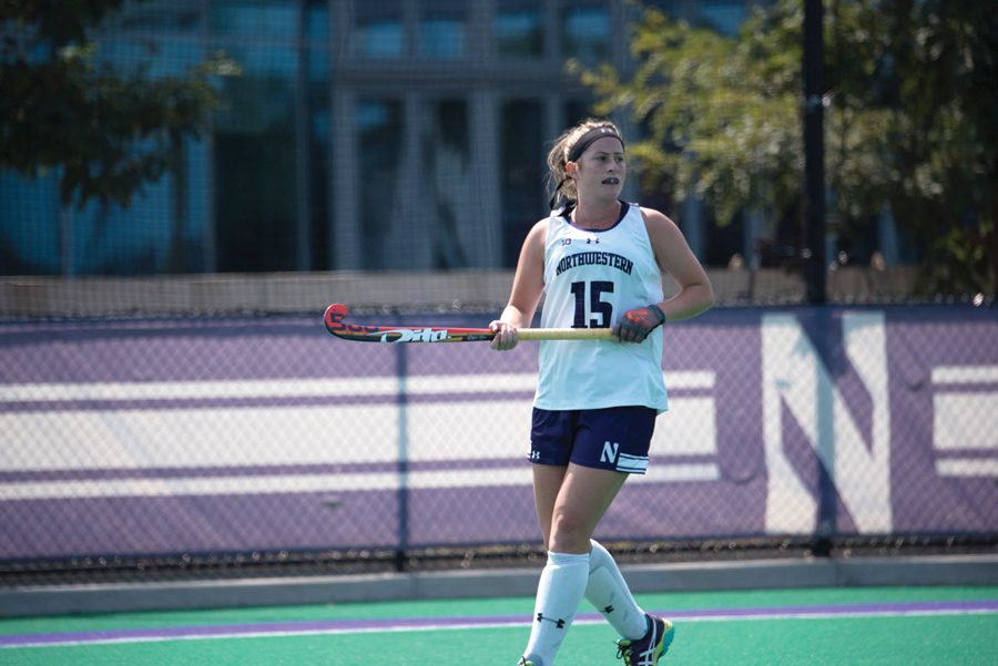 Sophia Miller moves the ball upfield. The senior defender scored the game-winning goal in No. 9 Northwestern’s win over No. 22 Iowa.