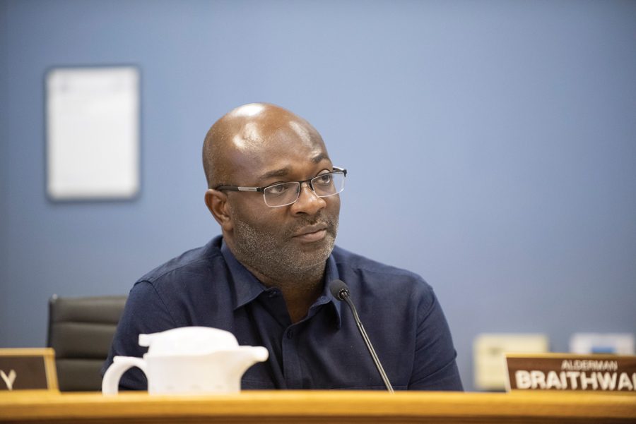 Ald. Peter Braithwaite (2nd) at a city meeting. Aldermen on Monday discussed the possible cuts to the Department of Health and Human Services.