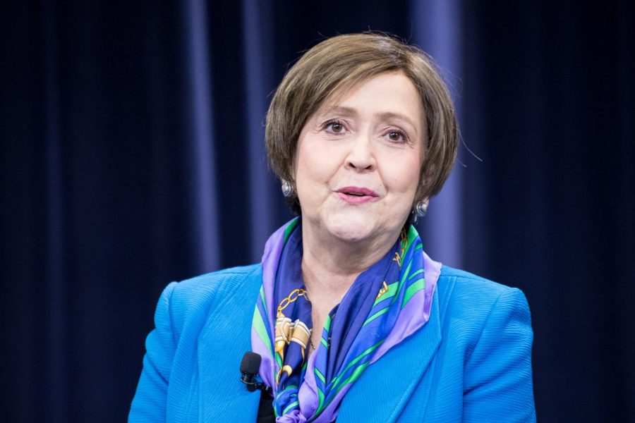 Patricia Telles-Irvin, vice president for student affairs, speaks during an event in Spring 2018. Telles-Irvin passed away Monday after a “long and valiant battle” with cancer.