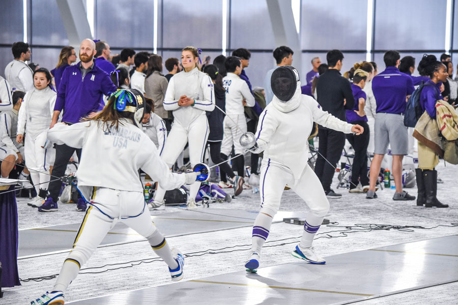 A Northwestern fencer faces off against an opponent. The Wildcats went 1-5 at this weekend’s Elite Invitational.