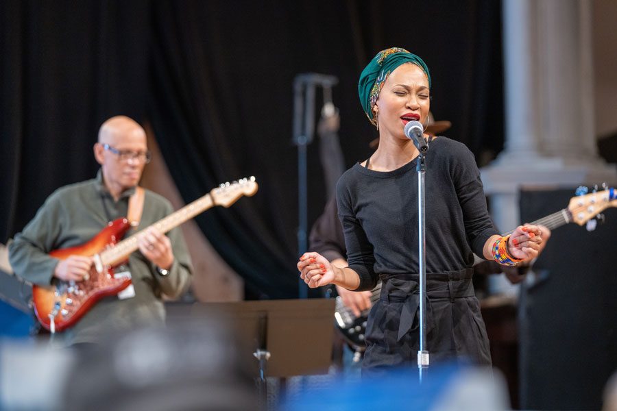 Nondumiso Tembe (Lindiwe) in rehearsal for Steppenwolf’s world premiere of Lindiwe.