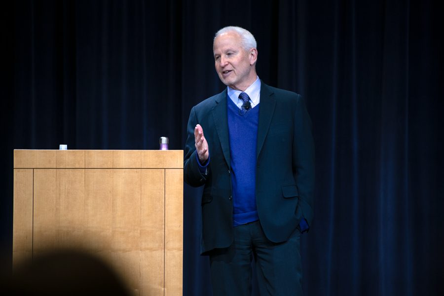 University President Morton Schapiro. Administrators addressed protests led by NU Community Not Cops at Tuesday’s Faculty Assembly.
