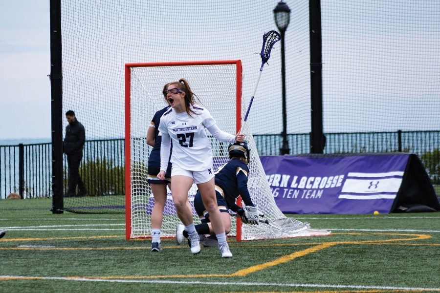 Izzy Scane celebrates a goal. The junior attacker is one of Northwestern’s strongest scorers.