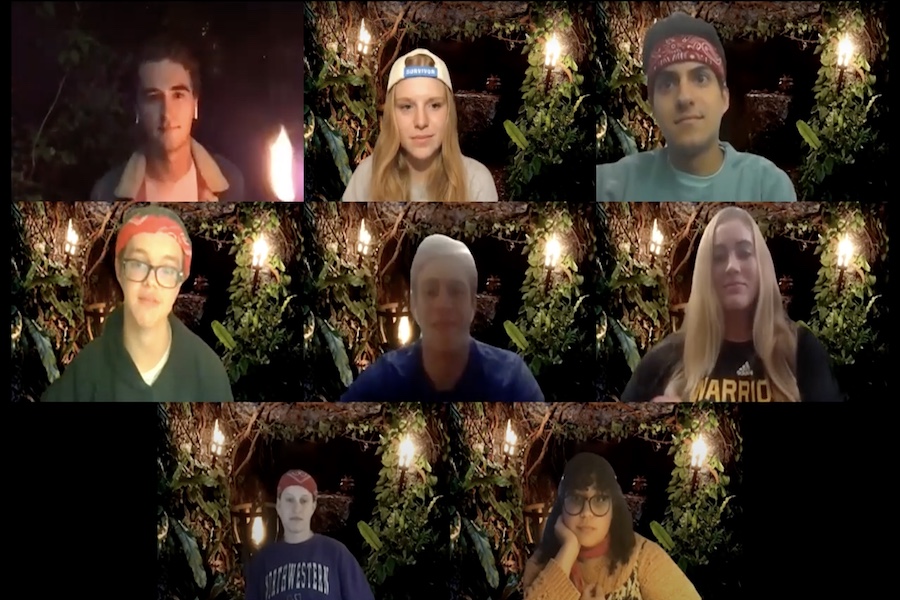 A group of contestants meet over Zoom. NU’s “Survivor” is currently in its fourth week of filming.