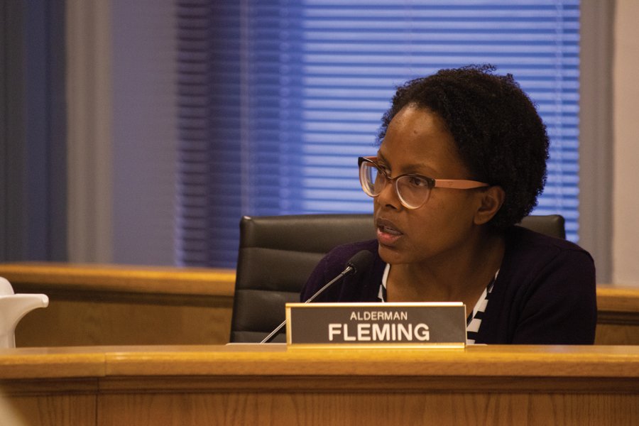 Ald. Cicely Fleming (9th) speaks from behind the dais at a 2020 meeting.