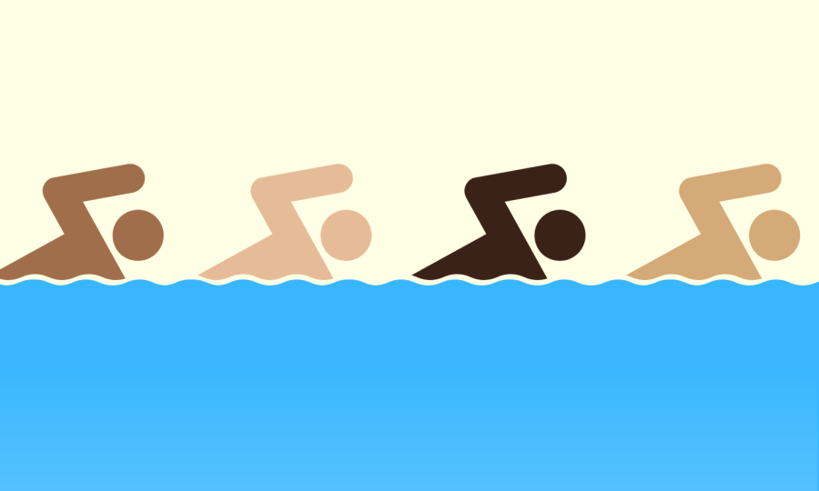 Graphic of people of different races swimming.