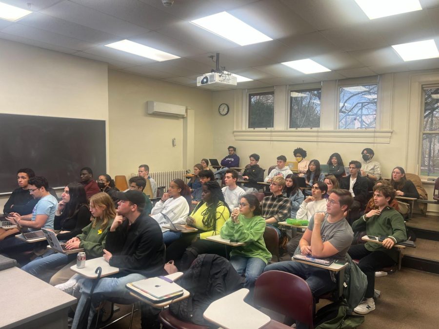 ASG Senators and Executive Board members listen as Speaker of the Senate Leah Ryzenman leads the weekly meeting.