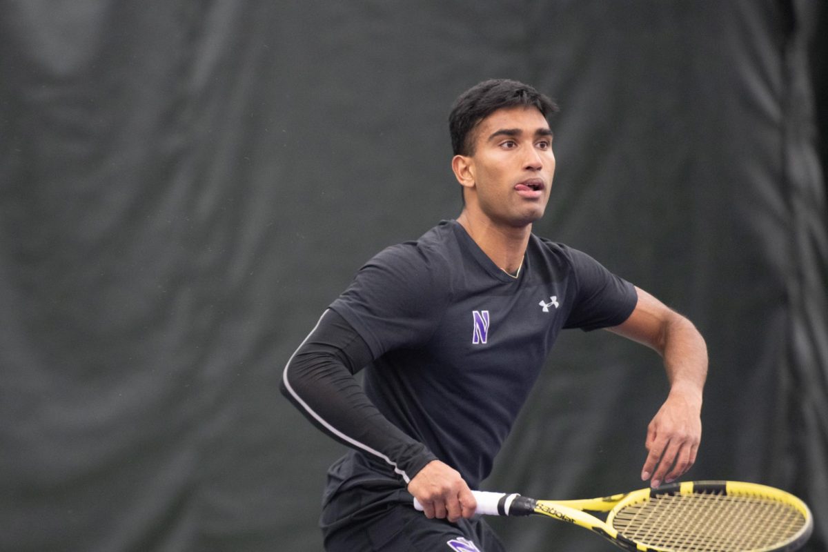 Senior Saiprakash Goli prepares to hit the ball. Goli won in straight sets in his match against Chicago State Sunday.