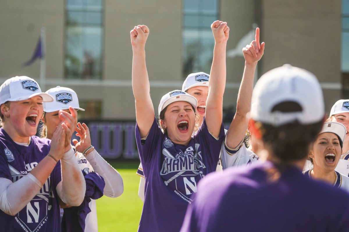 Freshman utility player Isabel Cunnea celebrates after Northwestern clinched the Big Ten regular season title Sunday. 