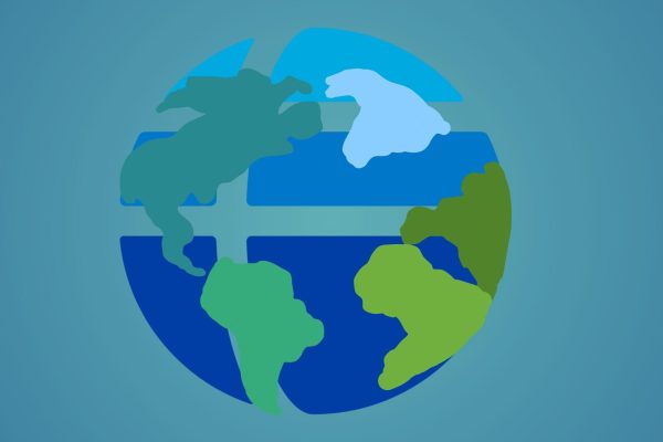 An illustration representing the Fulbright logo in the form of a world map.